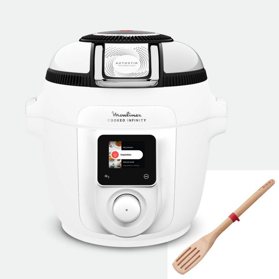 Cookeo Infinity, 19 modes de cuisson, Avec pale de mélange, Blanc, spatule