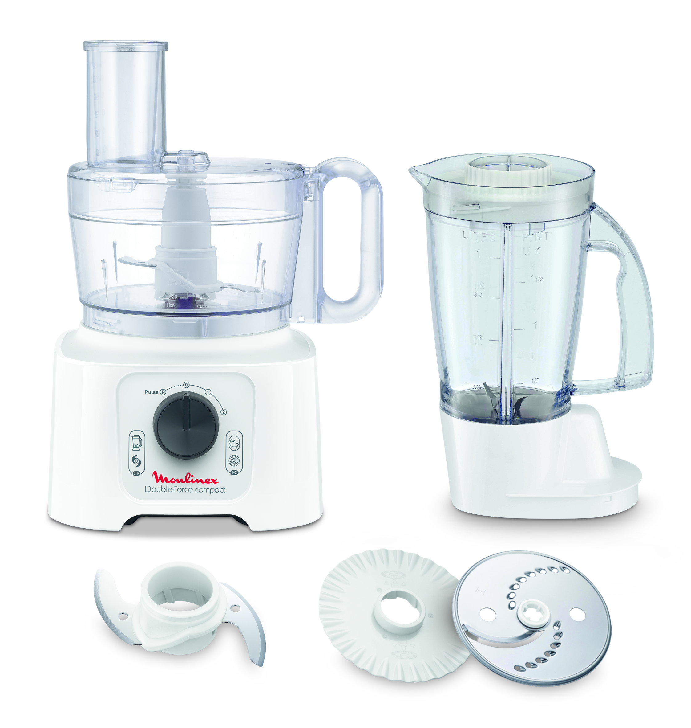 Double Force Compact, Robot multifonction, 800 W, 4 accessoires, 19 fonctions, Blanc