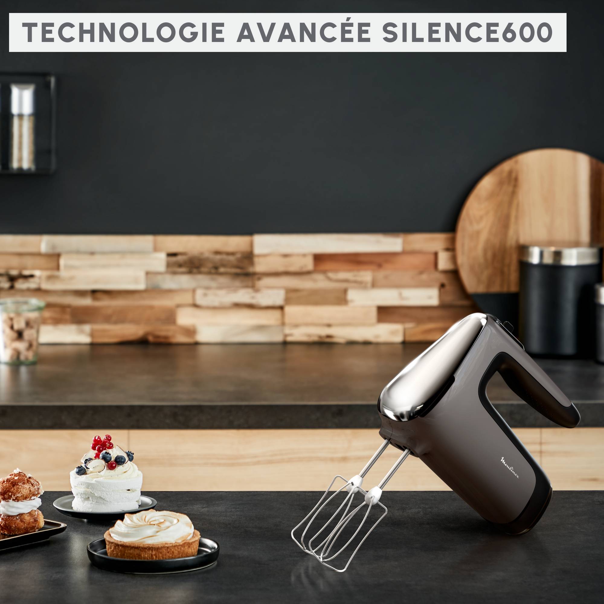 Powermix silence, Batteur électrique, Technologie silence, 2 jeux de fouets, 600 W, Argent