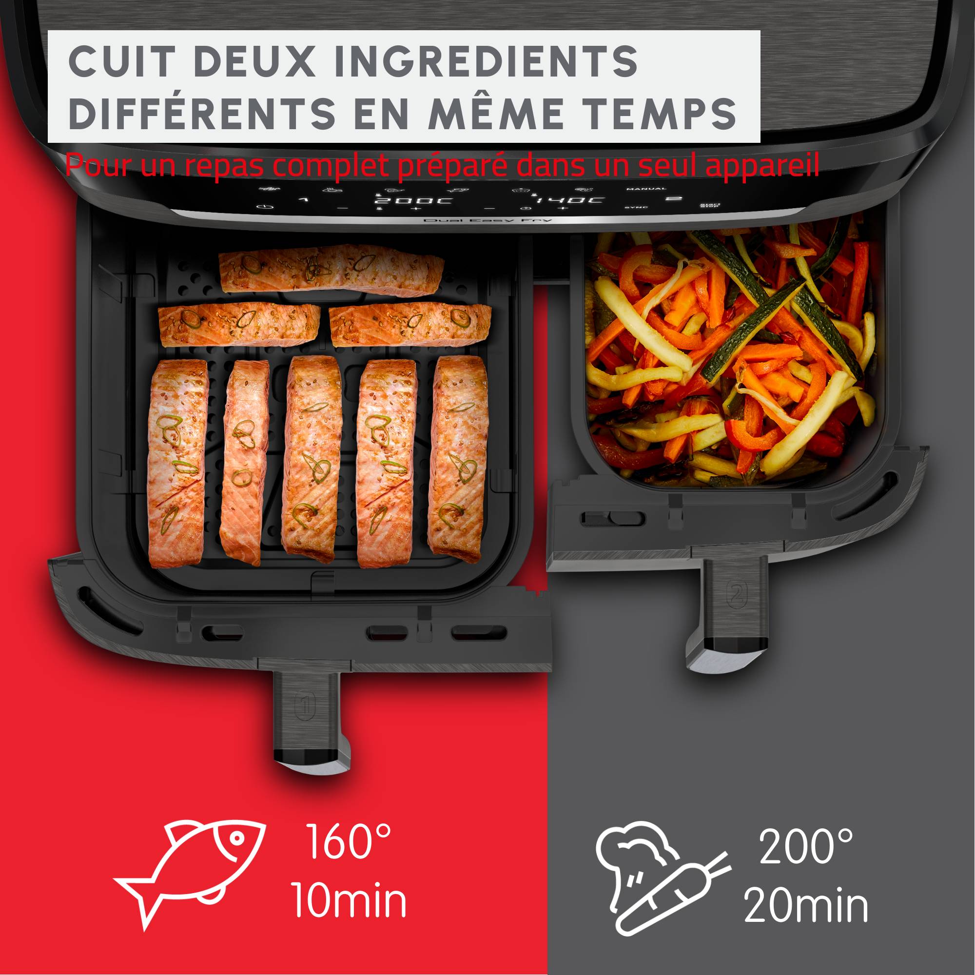 Friteuse à air Dual Easy Fry XXL, Cuisson synchronisée, Capacité de 11 L,6 à 10 personnes