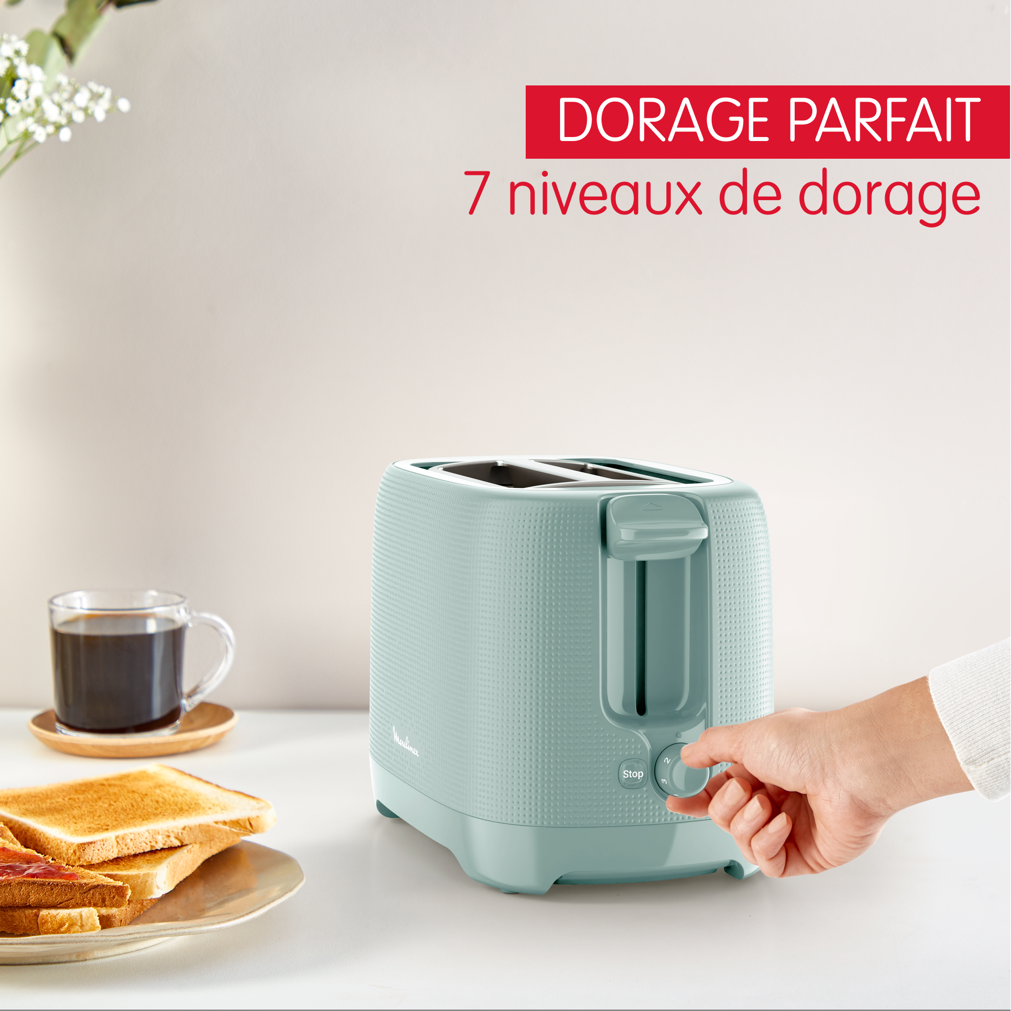 Grille-pain 2 fentes Morning Eucalyptus avec accessoire réchauffe viennoiserie