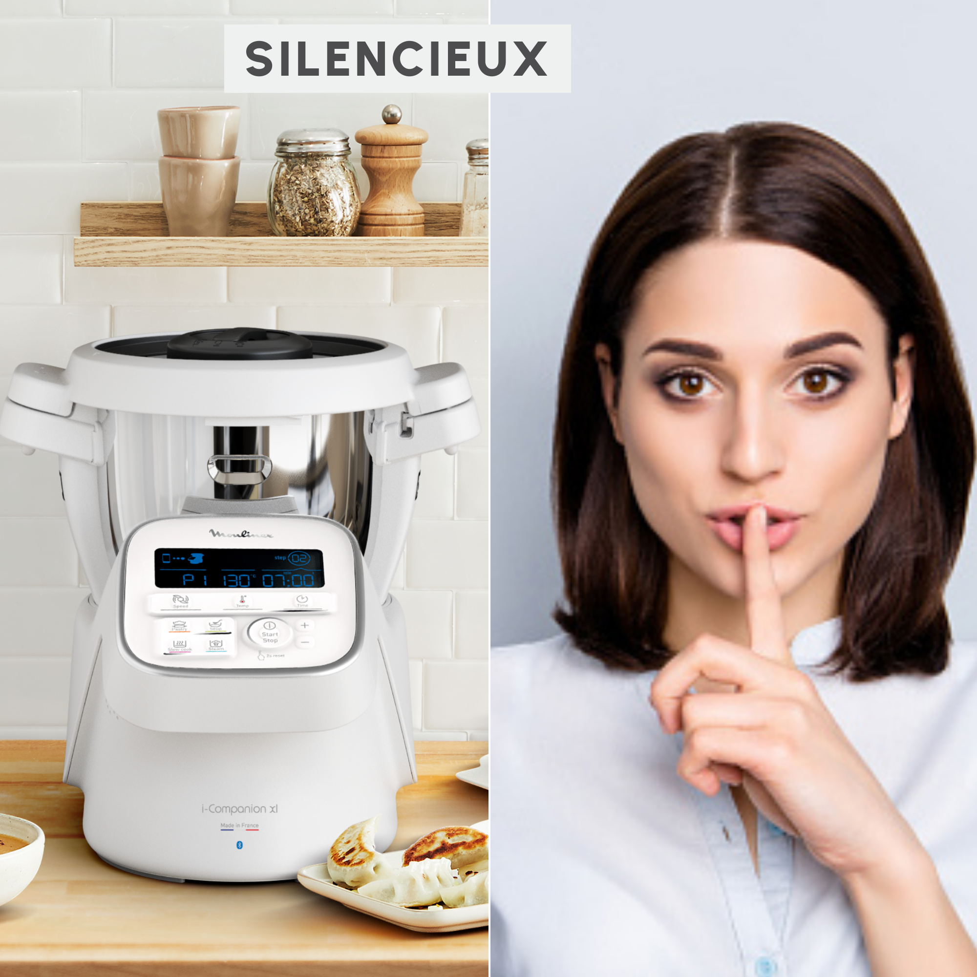 I-Companion, Robot cuiseur, 14 fonctions, Connecté, Capacité XL 10 personnes, Blanc, Fabriqué en France