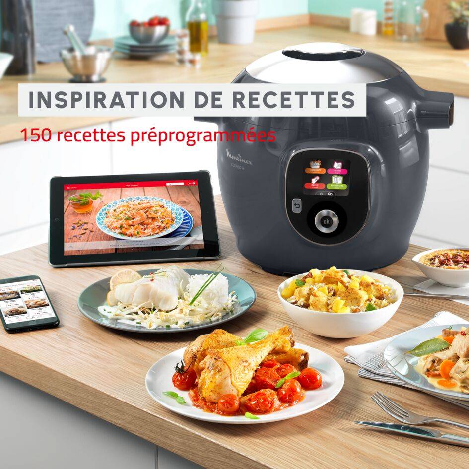 Cookeo+ Multicuiseur intelligent, 150 recettes, 6 L, 6 personnes, Gris Java Pepper