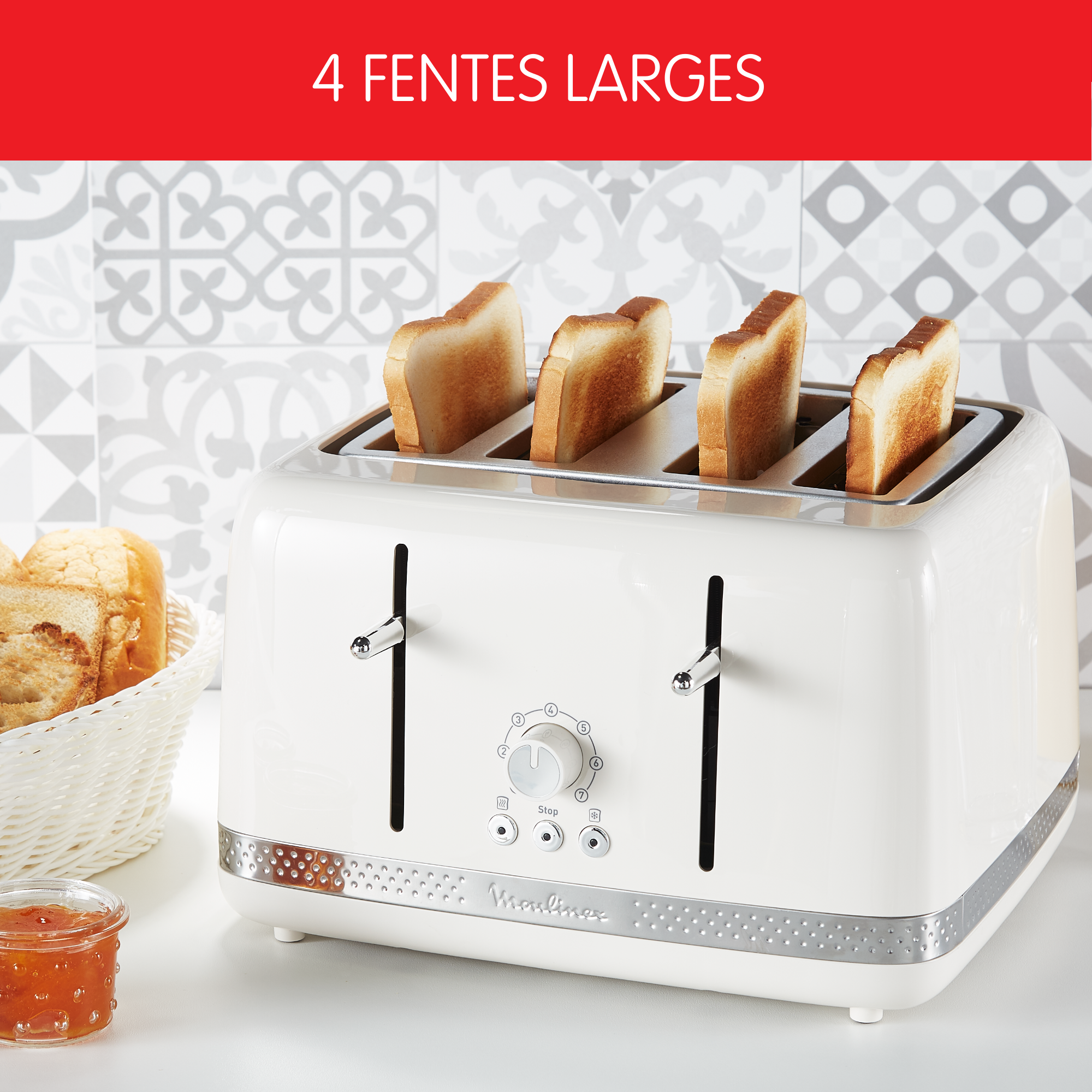 Grille-pain SOLEIL Ivoire 4 fentes larges, Design retro,1 700 W