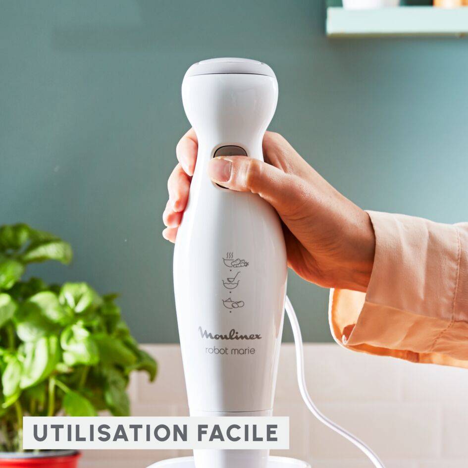 Robot Marie, Pied mixeur, 2 lames ZELKROM, 4 accessoires, 450 W, Blanc