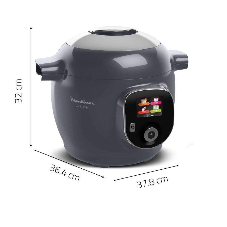 Cookeo+ Multicuiseur intelligent, 150 recettes, 6 L, 6 personnes, Gris Java Pepper