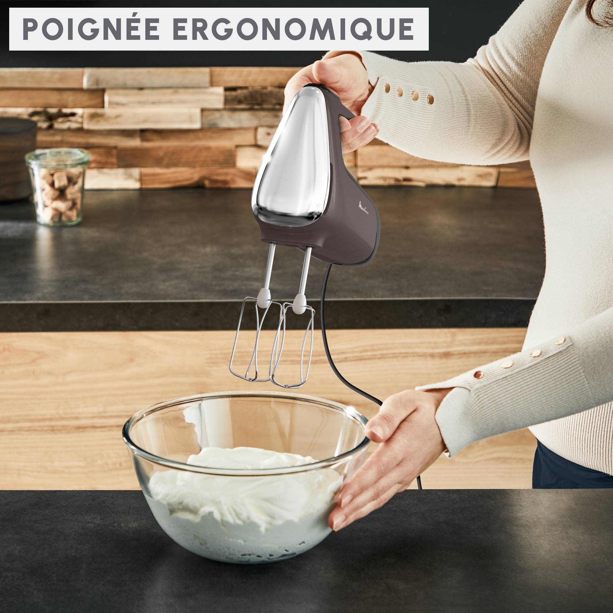 Powermix silence, Batteur électrique, Technologie silence, 2 jeux de fouets, 600 W, Argent