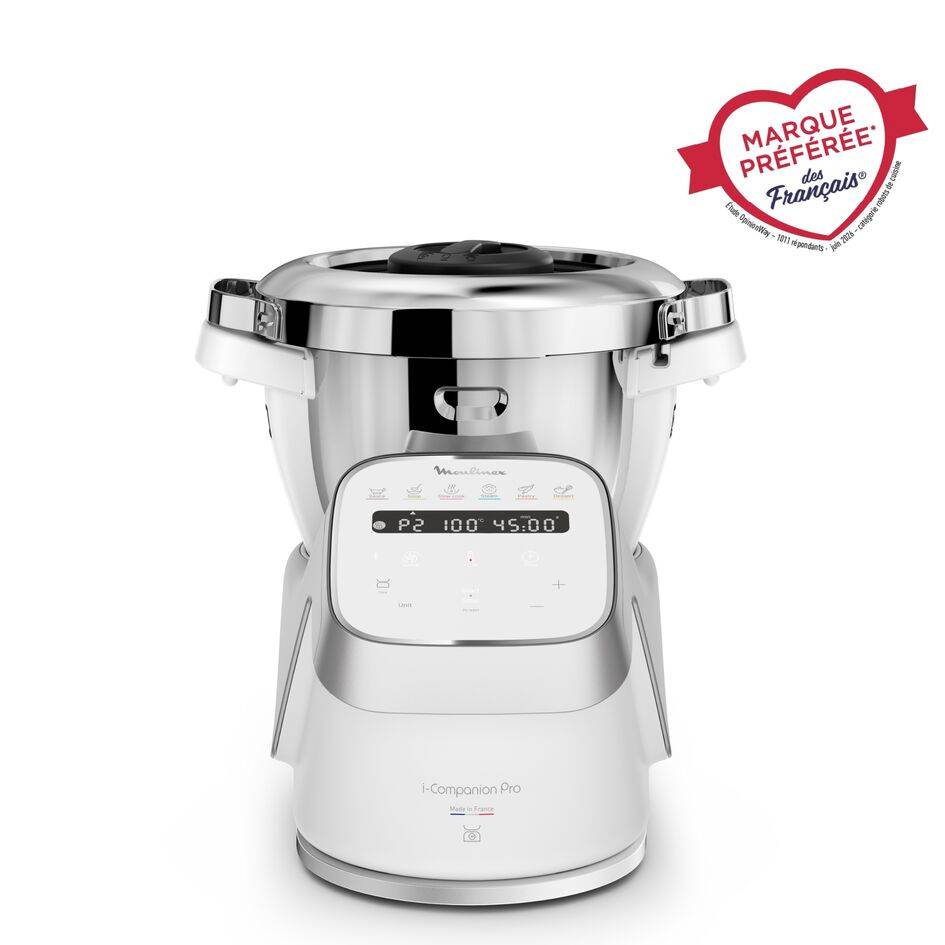 I-Companion Pro,  Robot Cuiseur, 17 fonctions, Pesage intégré, Capacité XL 10 personnes, Gris, Fabriqué en France + Double fouet