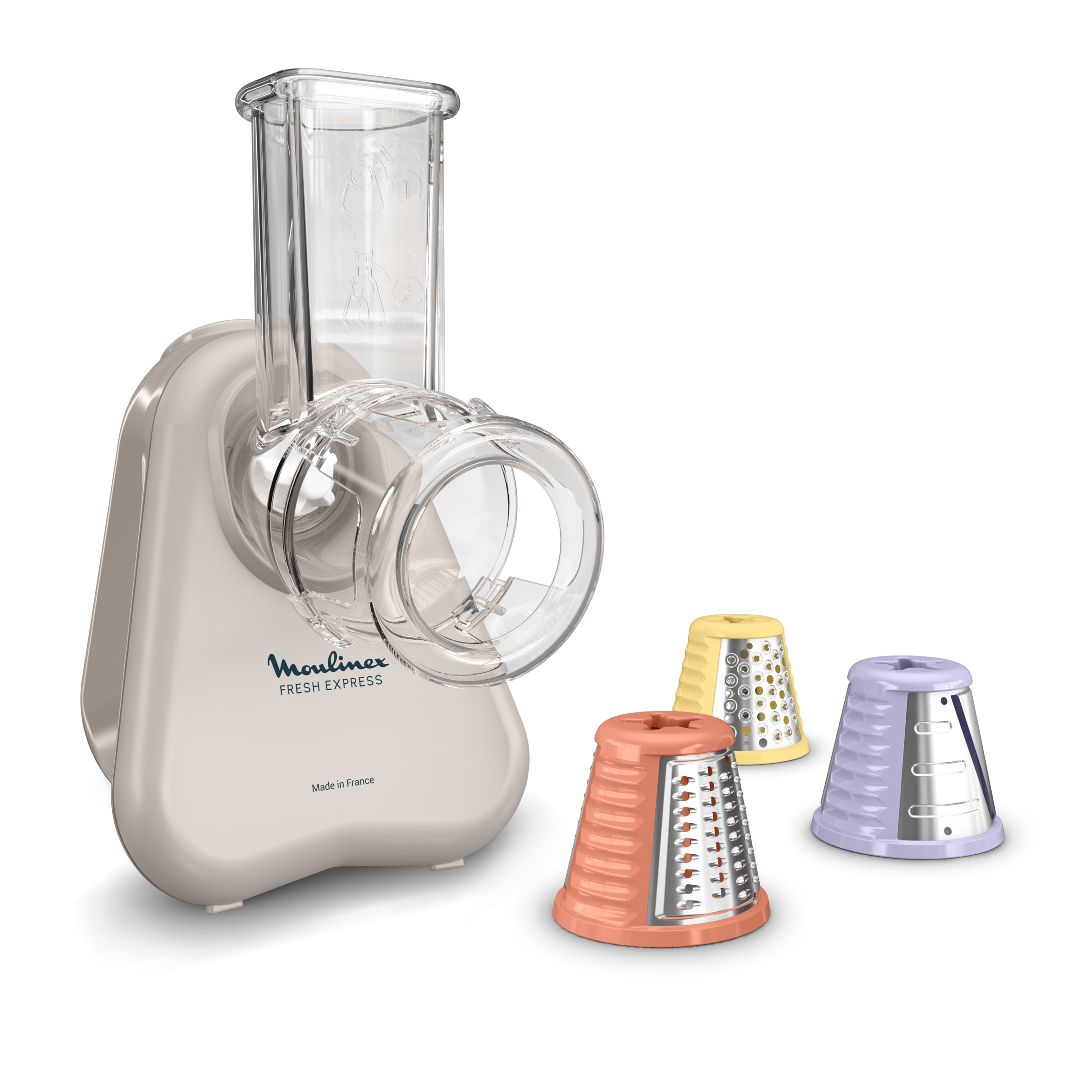 Fresh Express, Découpe-légumes électrique, Service direct dans le plat, 3 cônes, Écru