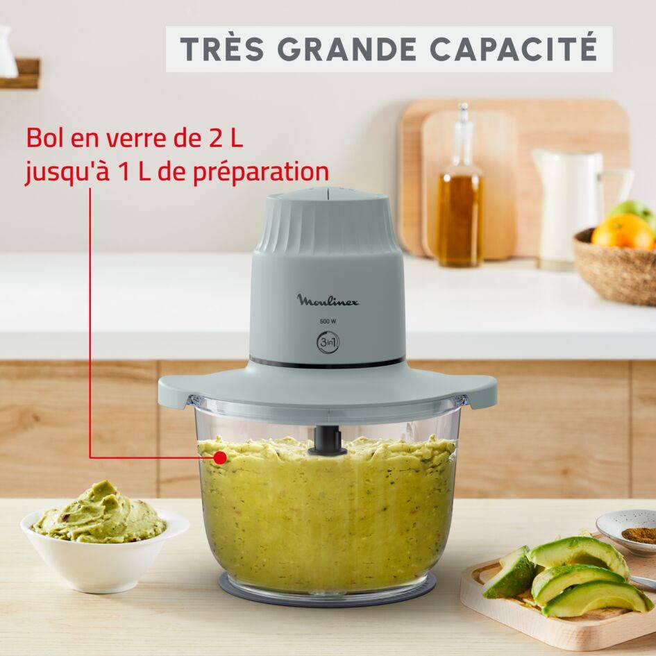 Choppeo, Hachoir avec bol en verre, Capacité de 1 L, Verre borosilicate
