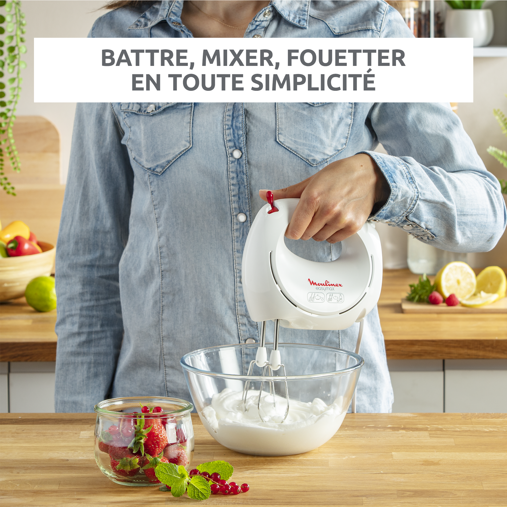 Easymax, Batteur électrique, 2 vitesses, 2 jeux de fouets, 200 W, blanc