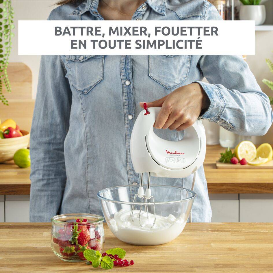 Easymax, Batteur électrique, 2 vitesses, 2 jeux de fouets, 200 W, blanc
