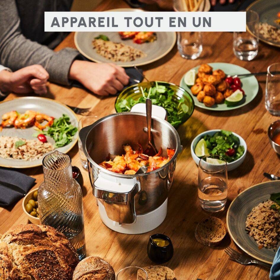 I-Companion Touch Pro, Robot cuiseur, 18 fonctions, Connecté, Pesage intégré, Recettes sur l’Ecran, Capacité  XL 10 personnes, Noir, Fabriqué en France + découpe légumes