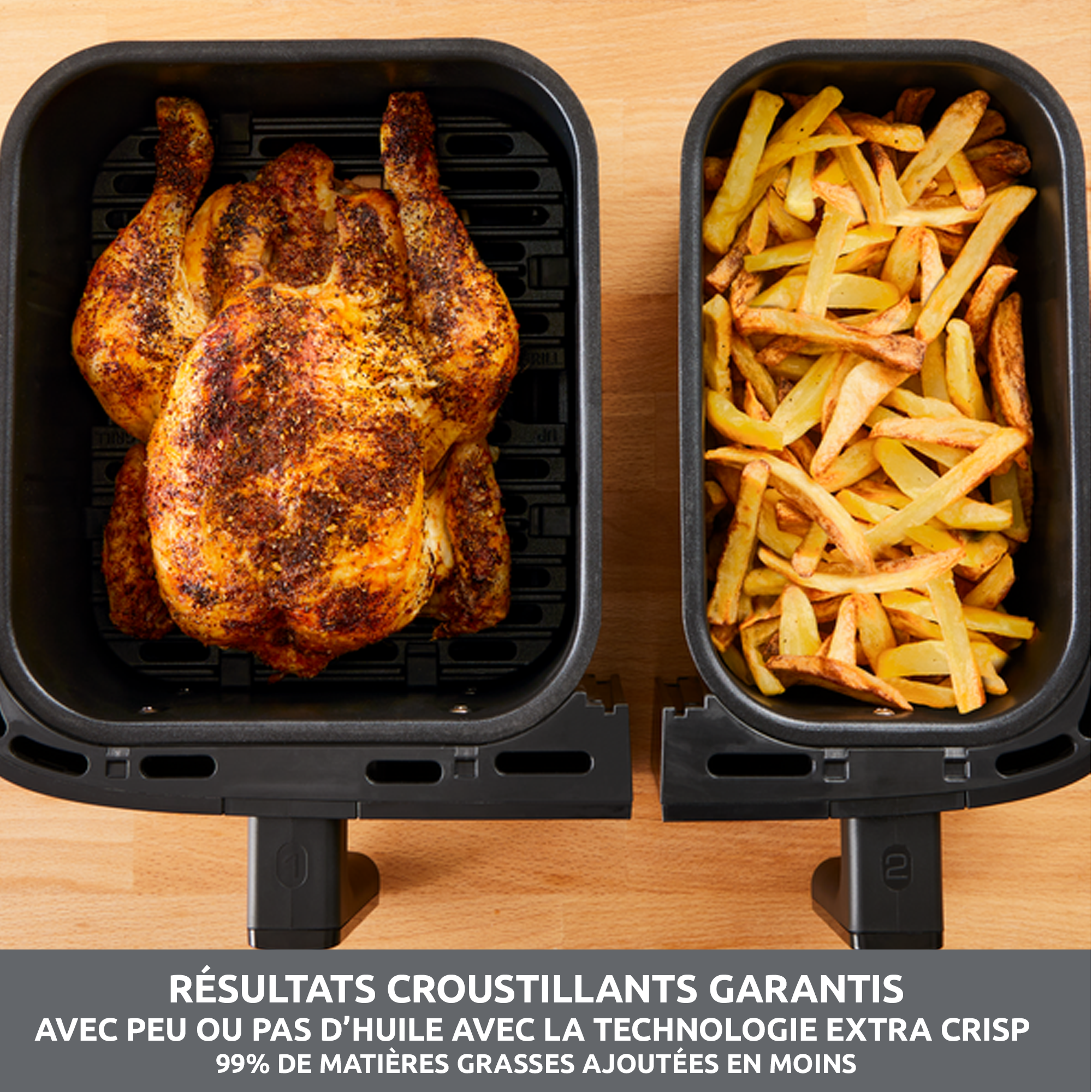 Easy Fry Dual Essential Inox, 7 programmes, Air Fryer, 8.3 L, Deux tiroirs, Noir