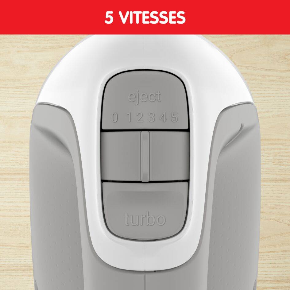 Prep Mix, Batteur électrique, 5 vitesses, 2 jeux de fouets, 450 W, Blanc et gris