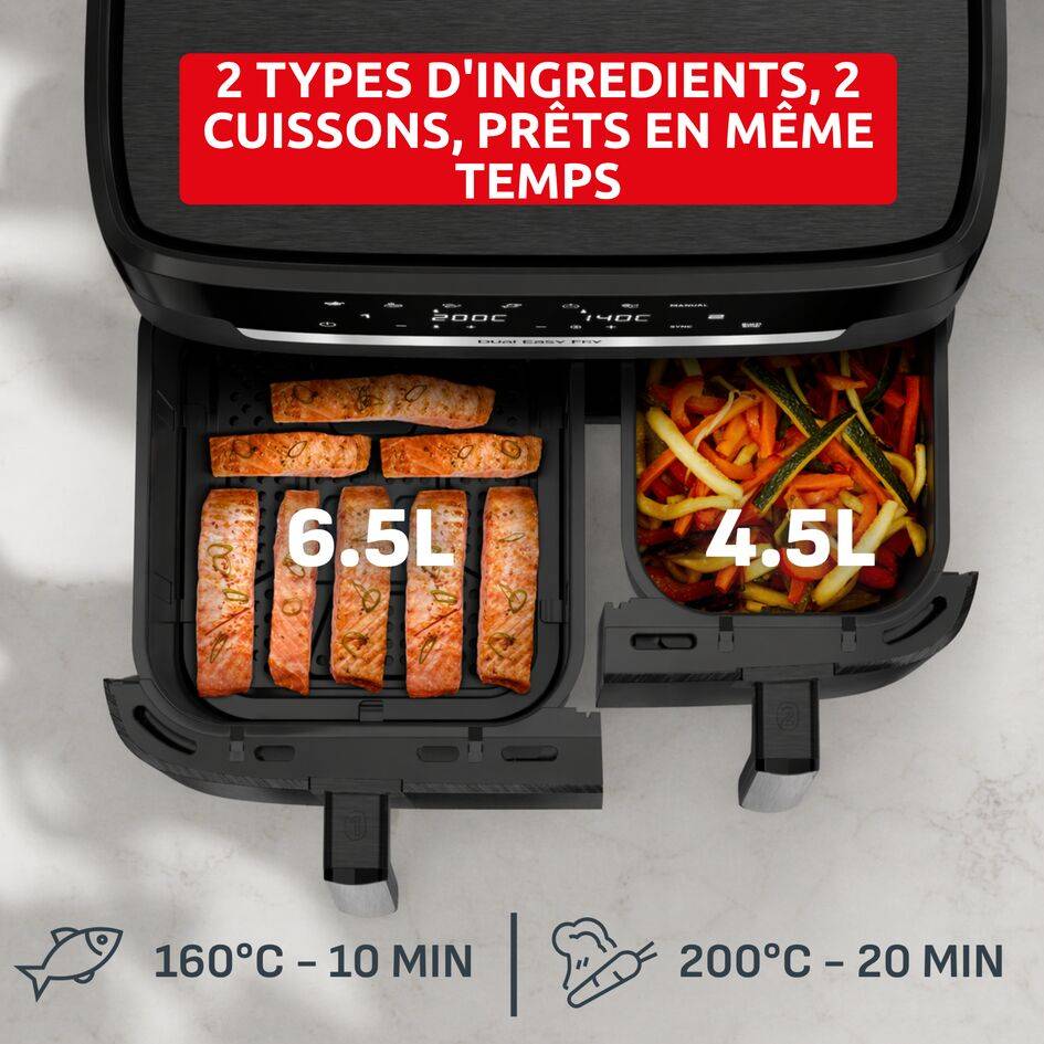 Ever Fry XXL Dual 11L, Dual Air Fryer, Cuisson Synchronisée, Façade amovible