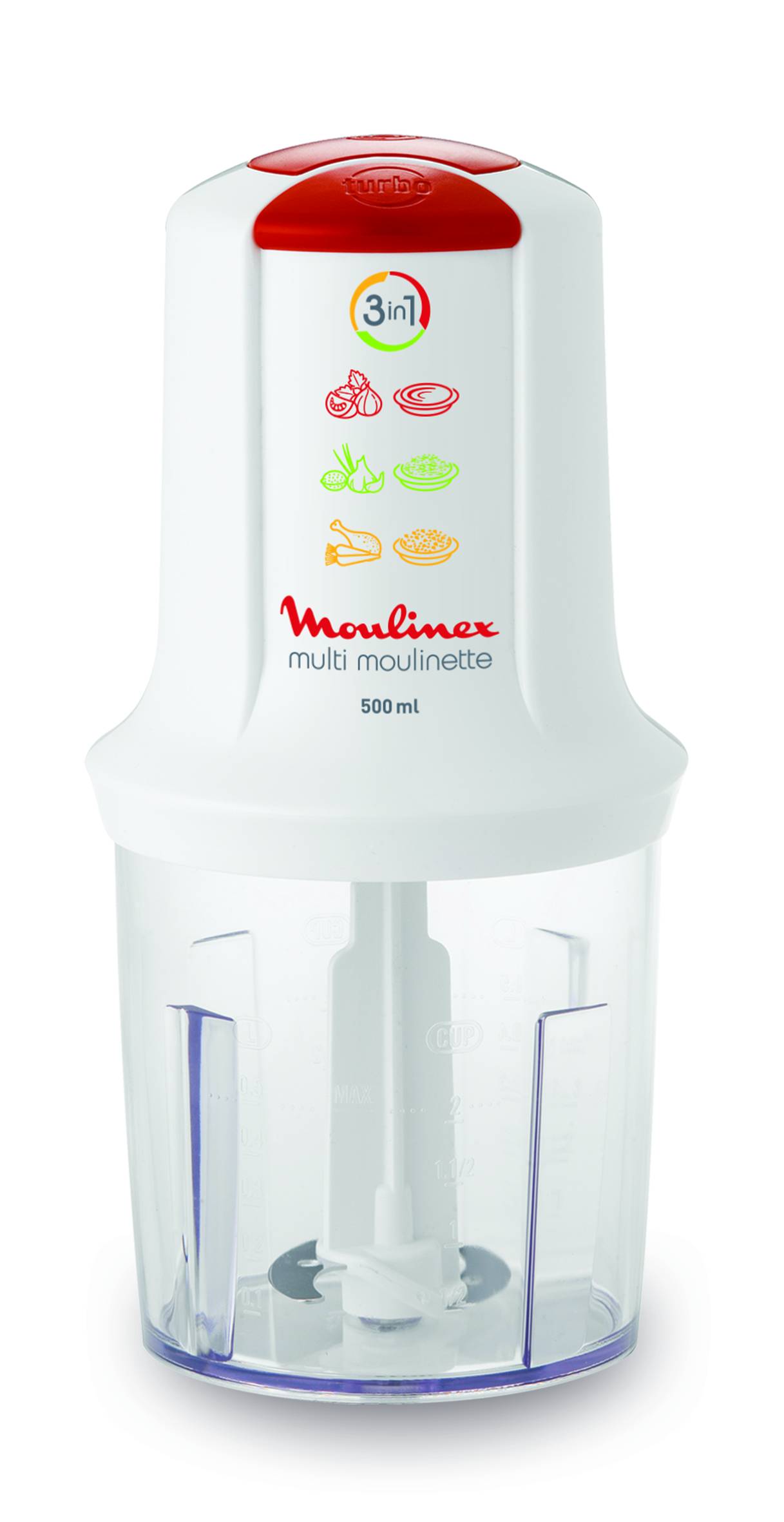 Multi moulinette, Mini hachoir, Fonction 4 en 1, Capacité 500 ml, 500 W, Blanc
