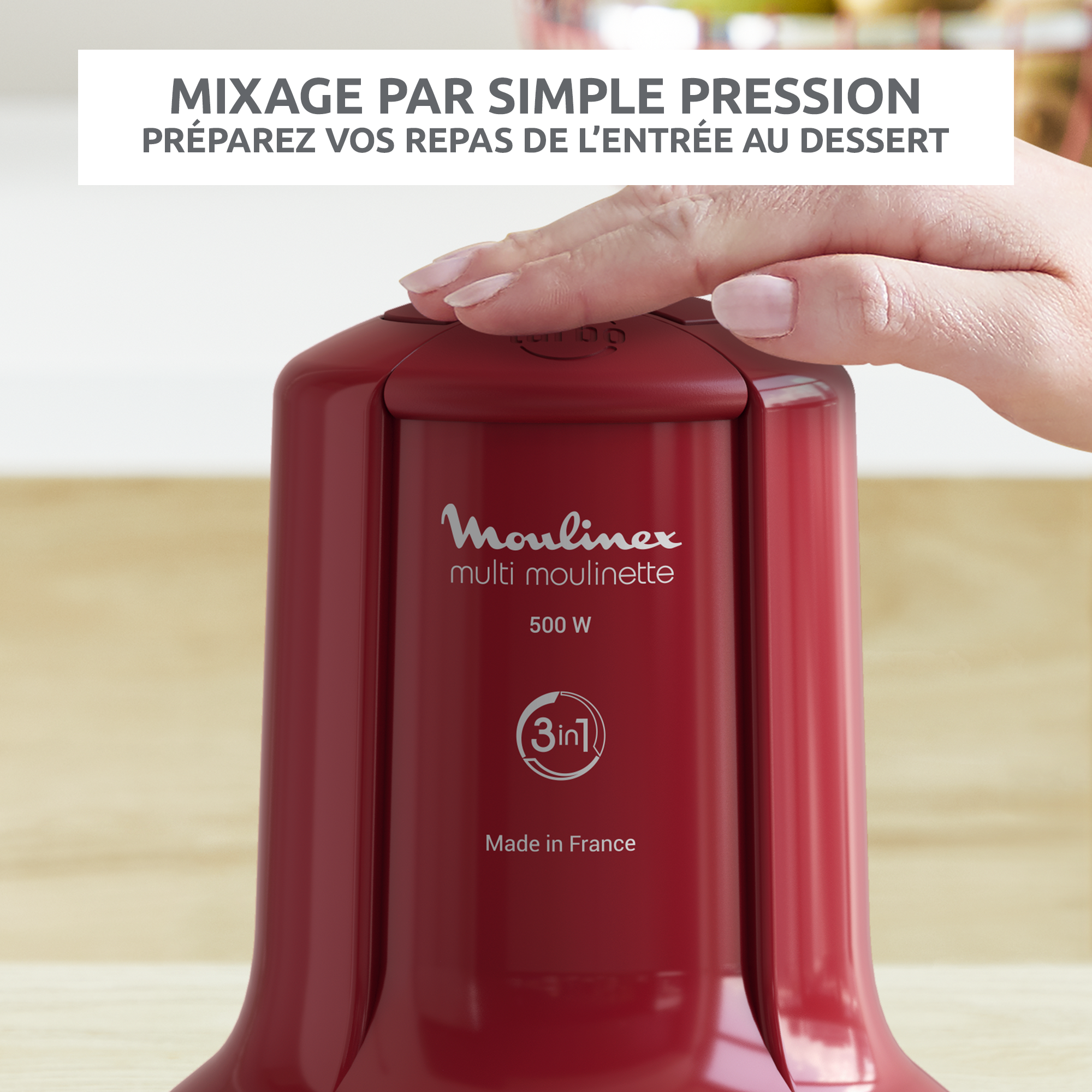 Multi moulinette, Mini hachoir, Fonction 3 en 1, Capacité 500 ml, 500 W, Rouge