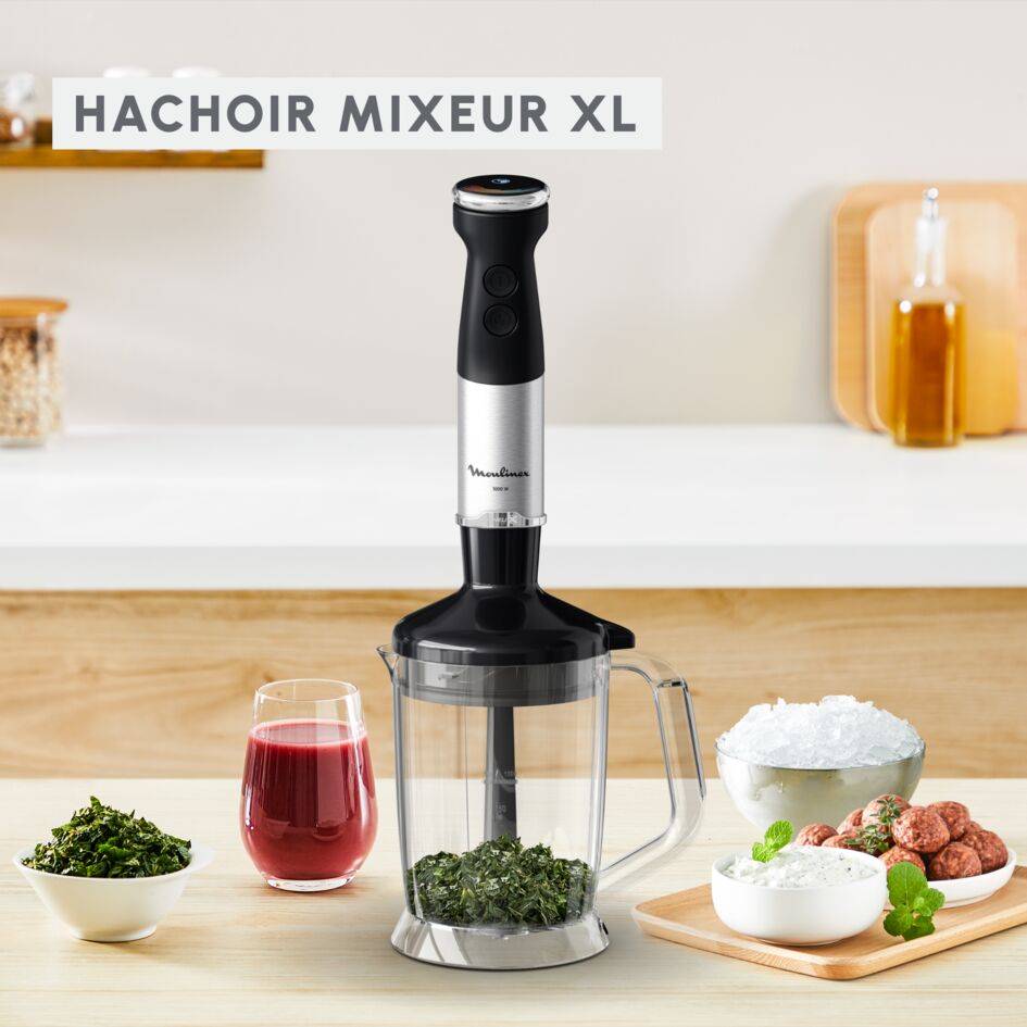 Quickchef+, Pied mixeur, Lames powelix, 20 vitesses, 3 accessoires, 1000 W, Noir et métal