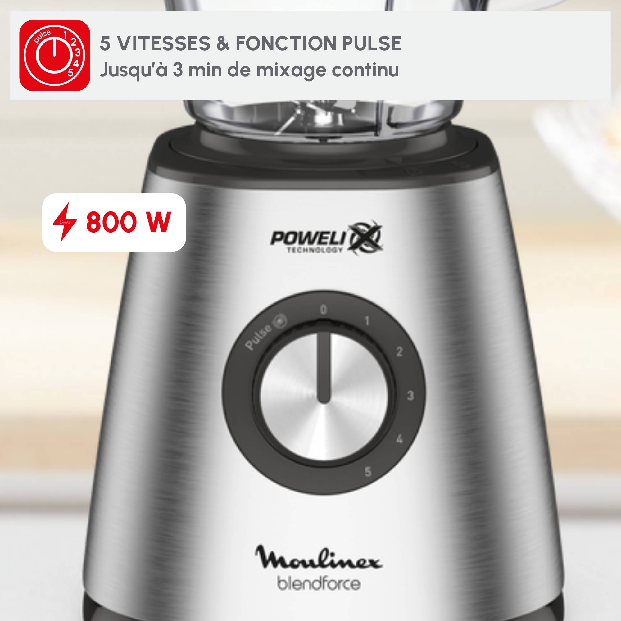 Blendforce 2, Blender, Bol verre 1.75L, 800W, 5 vitesses, 6 lames