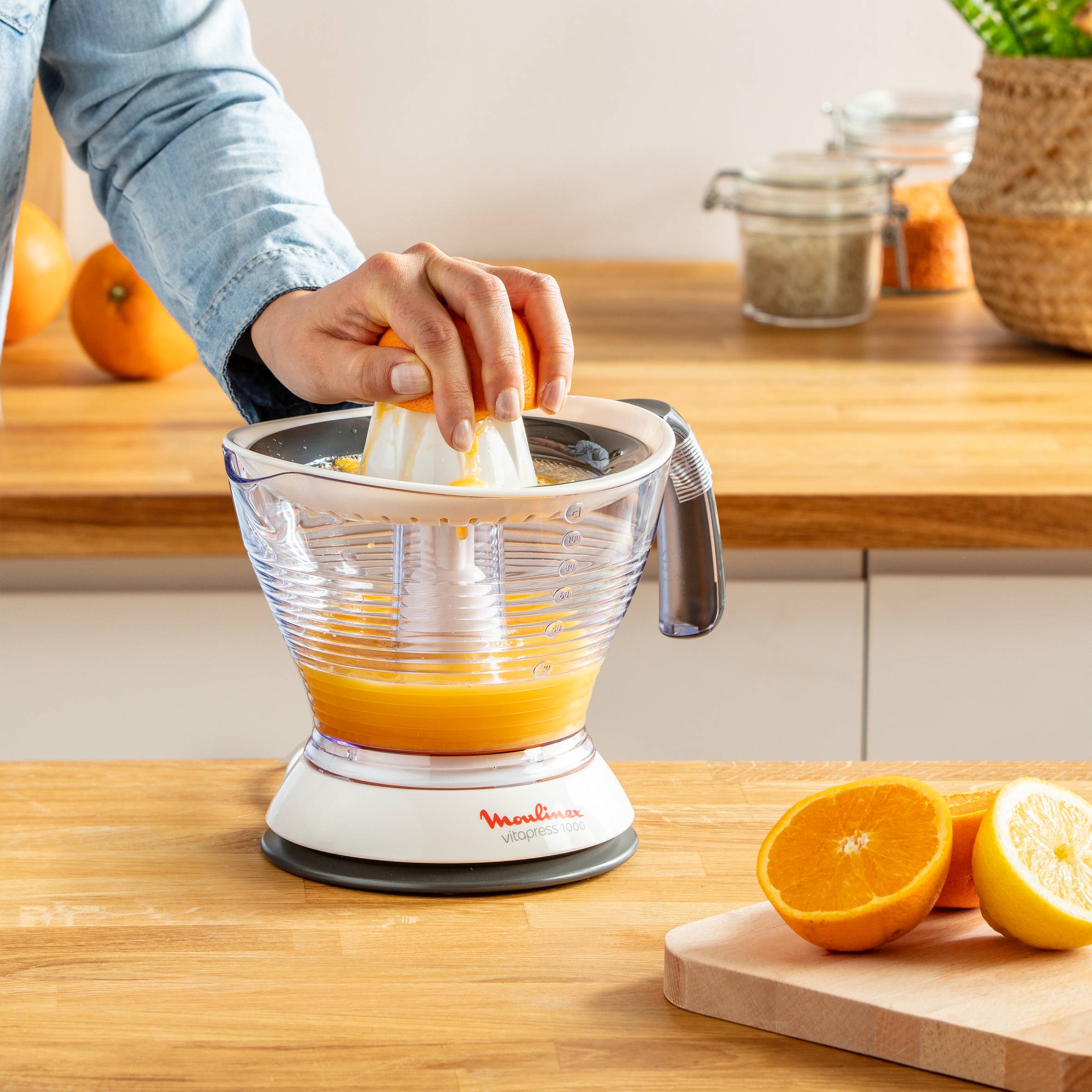 Vitapress, Presse-agrumes,  capacité XL 1l,  2 filtres, Blanc/gris foncé