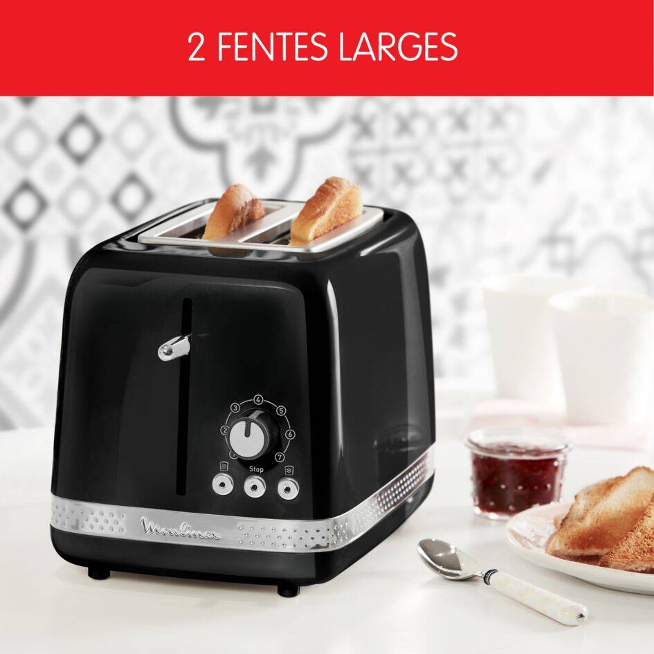Grille-pain Soleil Noir 2&nbsp;fentes larges, Design retro, 7 niveaux de dorage