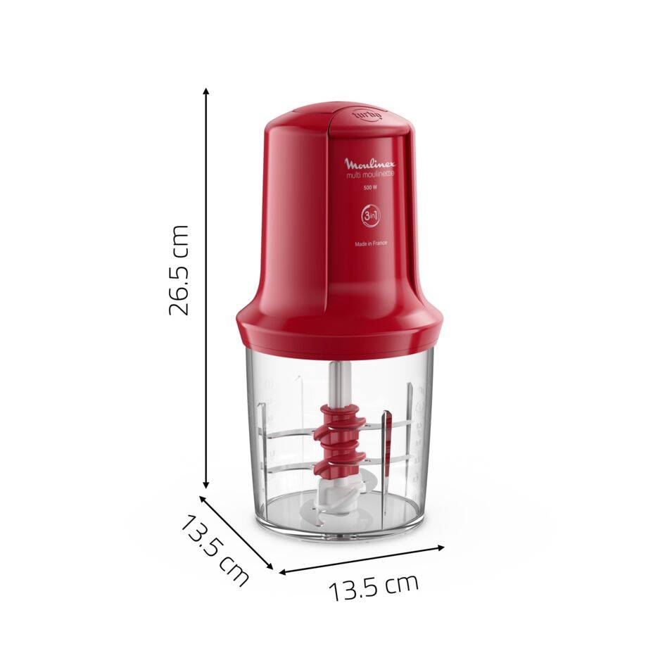 Multi moulinette, Mini hachoir, Fonction 3 en 1, Capacité 500 ml, 500 W, Rouge