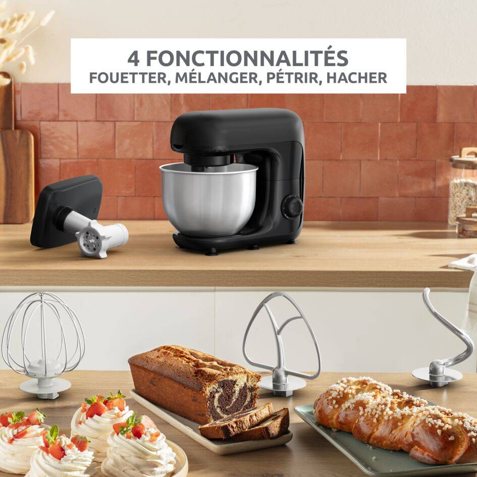 Bake Essential, Robot pâtissier, Bol 4.8 L, Kit de pâtisserie, 800 W, Hachoir à viande