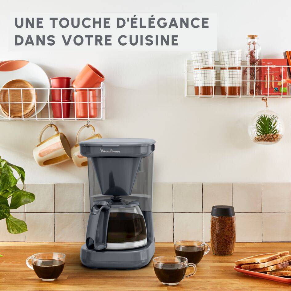 Plaino, Cafetière filtre élégante, Réservoir d'eau entièrement transparent, Capacité 1,1L, modèle gris