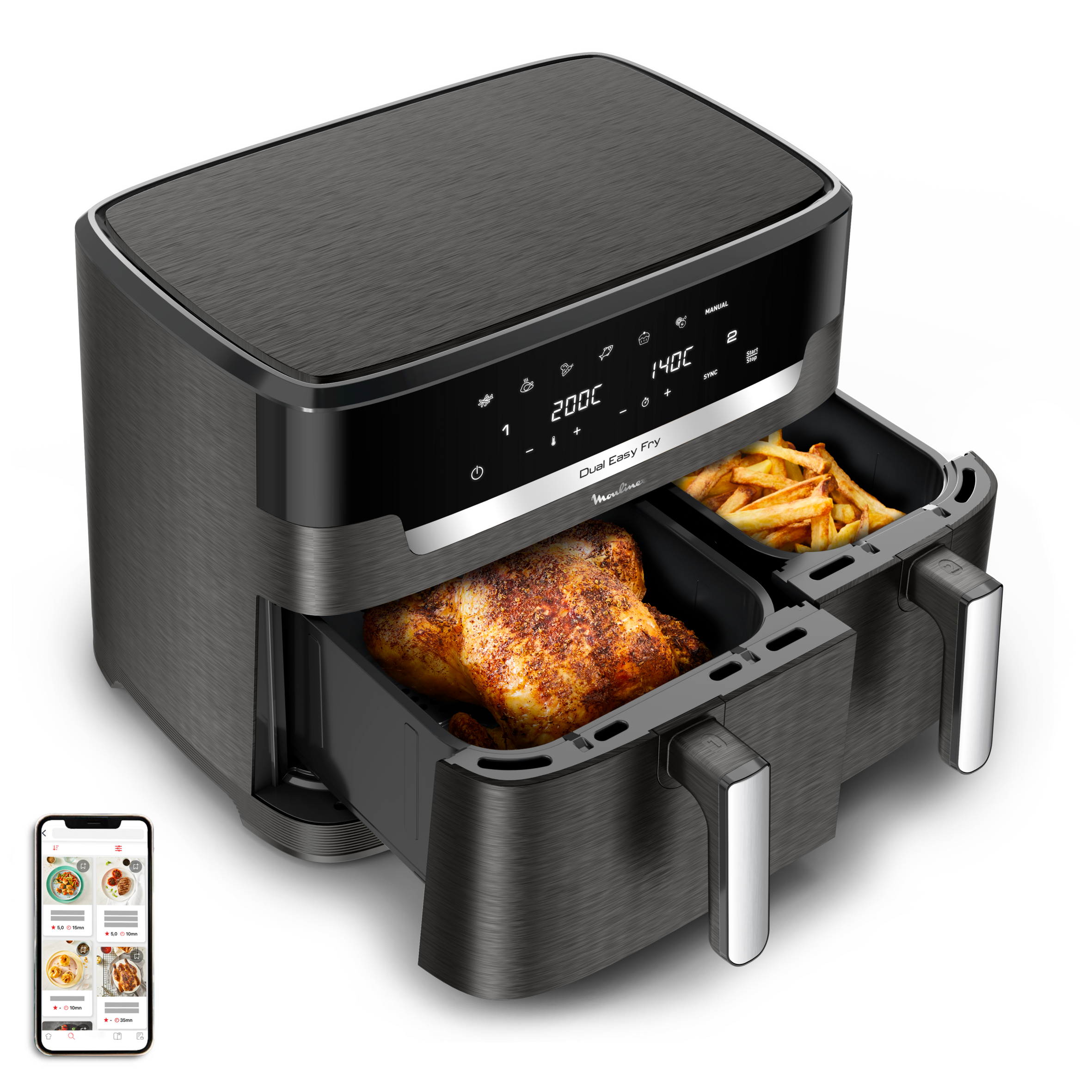 Easy Fry Dual XXL 11L, 2 tiroirs, Cuisson synchronisée, jusqu'à 10 personnes