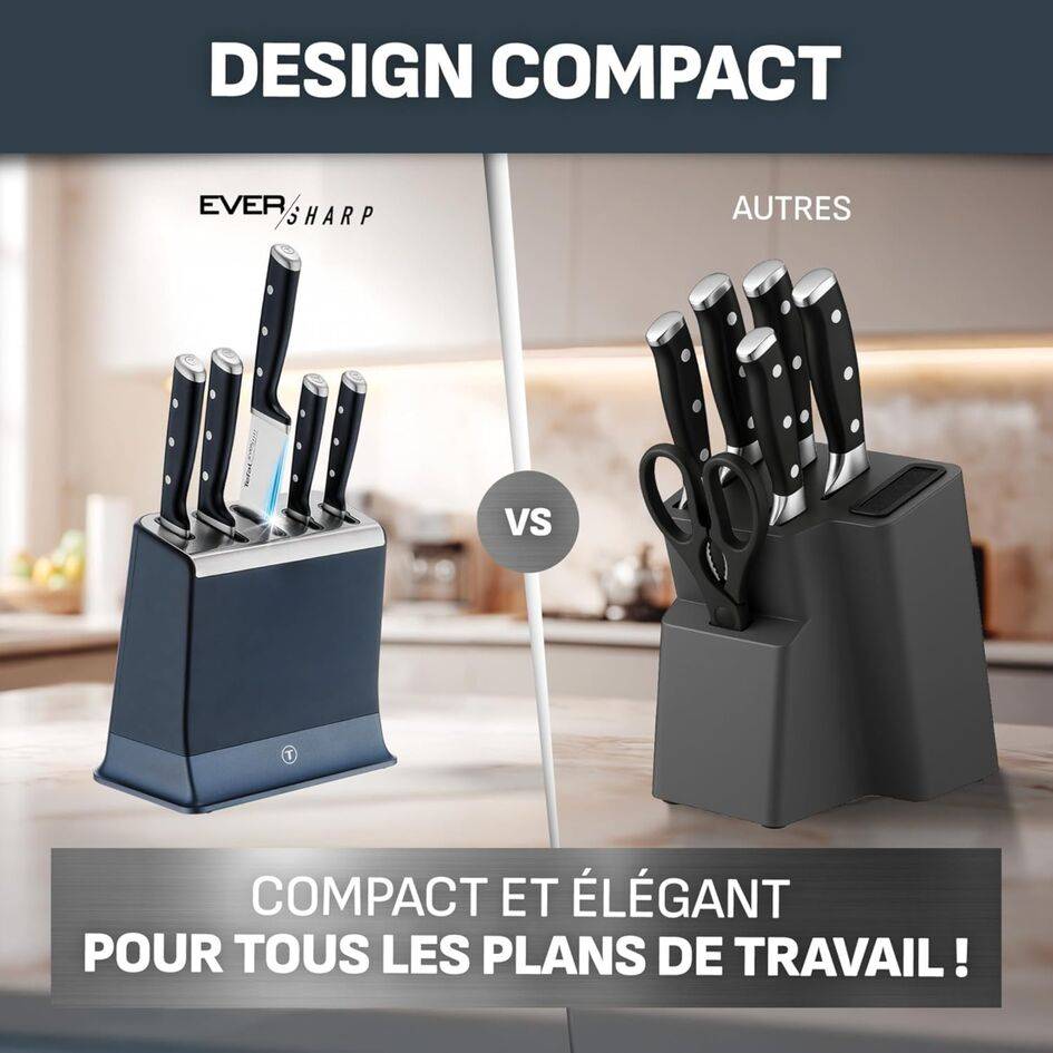 EverSharp, Set de couteaux 5&nbsp;pièces et bloc de couteaux avec système d'aiguisage intégré