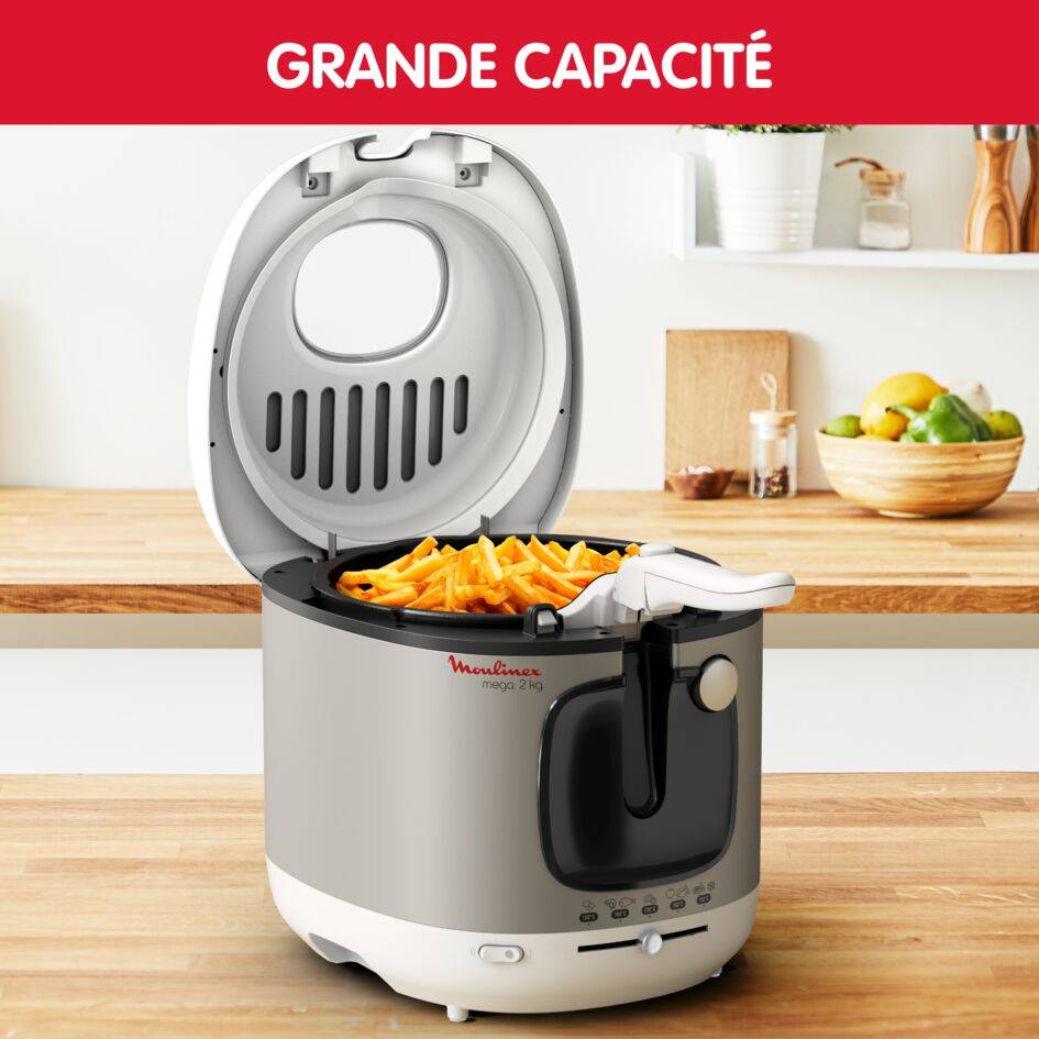 RECONDITIONNÉ Méga XXL, Friteuse électrique, Grande capacité 2Kg, cuve amovible, Thermostat règlable