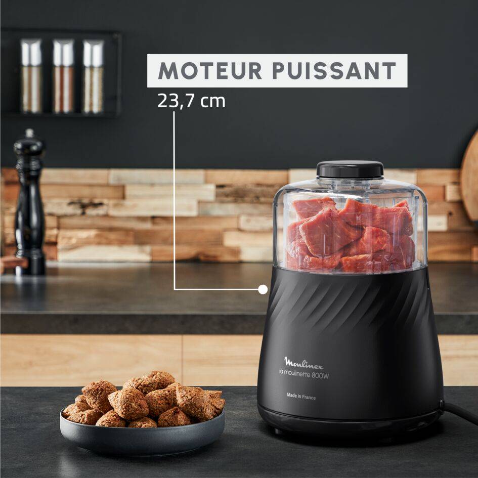 La Moulinette Eco Respect, Hachoir, Eco conçue en France, Fonsction 4 en 1, Capacité 500 ml, Noire