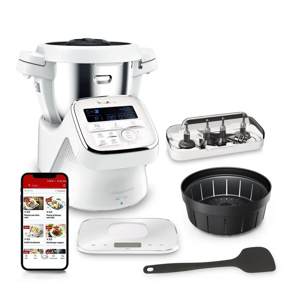 I-Companion, Robot cuiseur, 14 fonctions, Connecté, Capacité XL 10 personnes, Blanc, Fabriqué en France