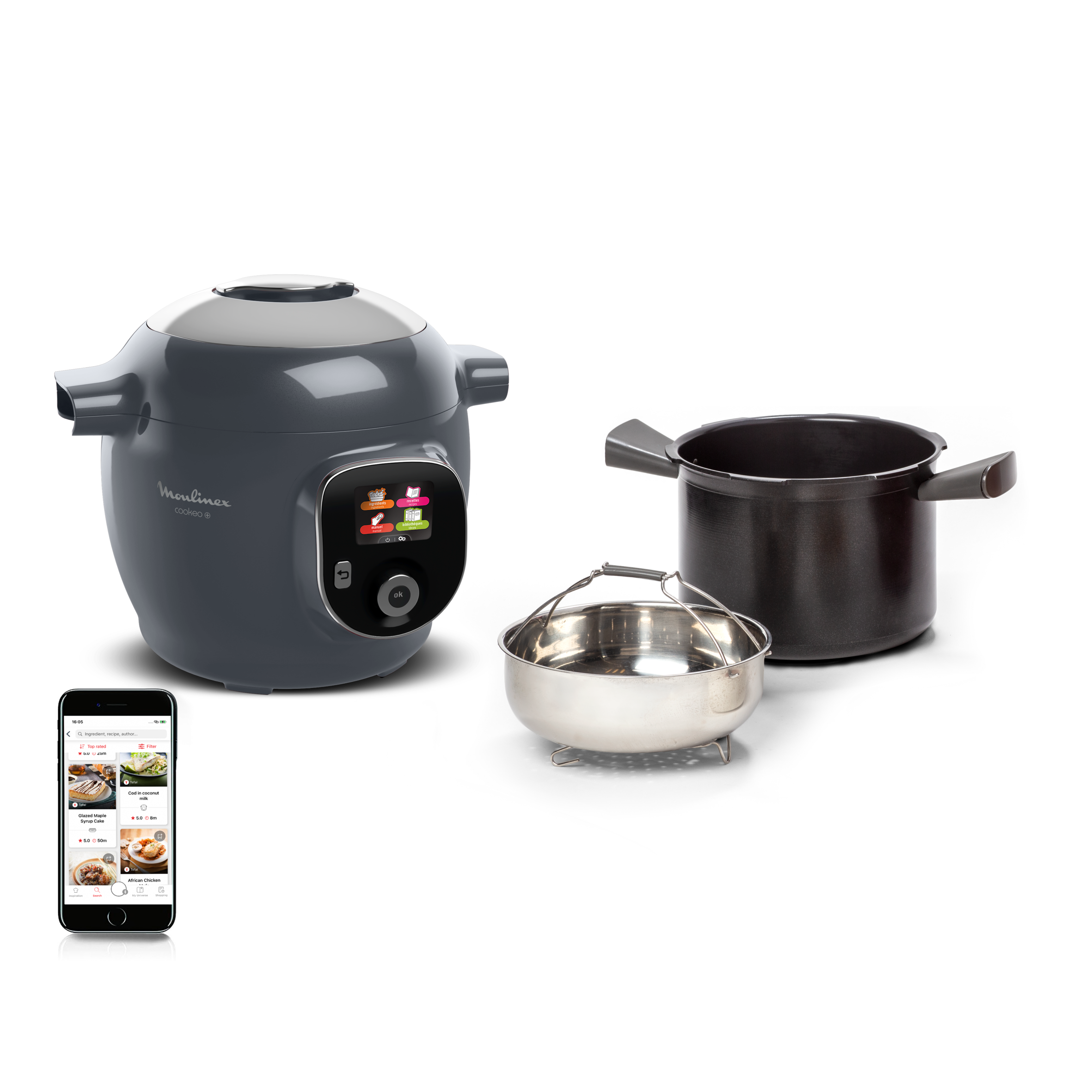Cookeo+ Multicuiseur intelligent, 150&nbsp;recettes, 6 L, 6 personnes, Gris Java Pepper
