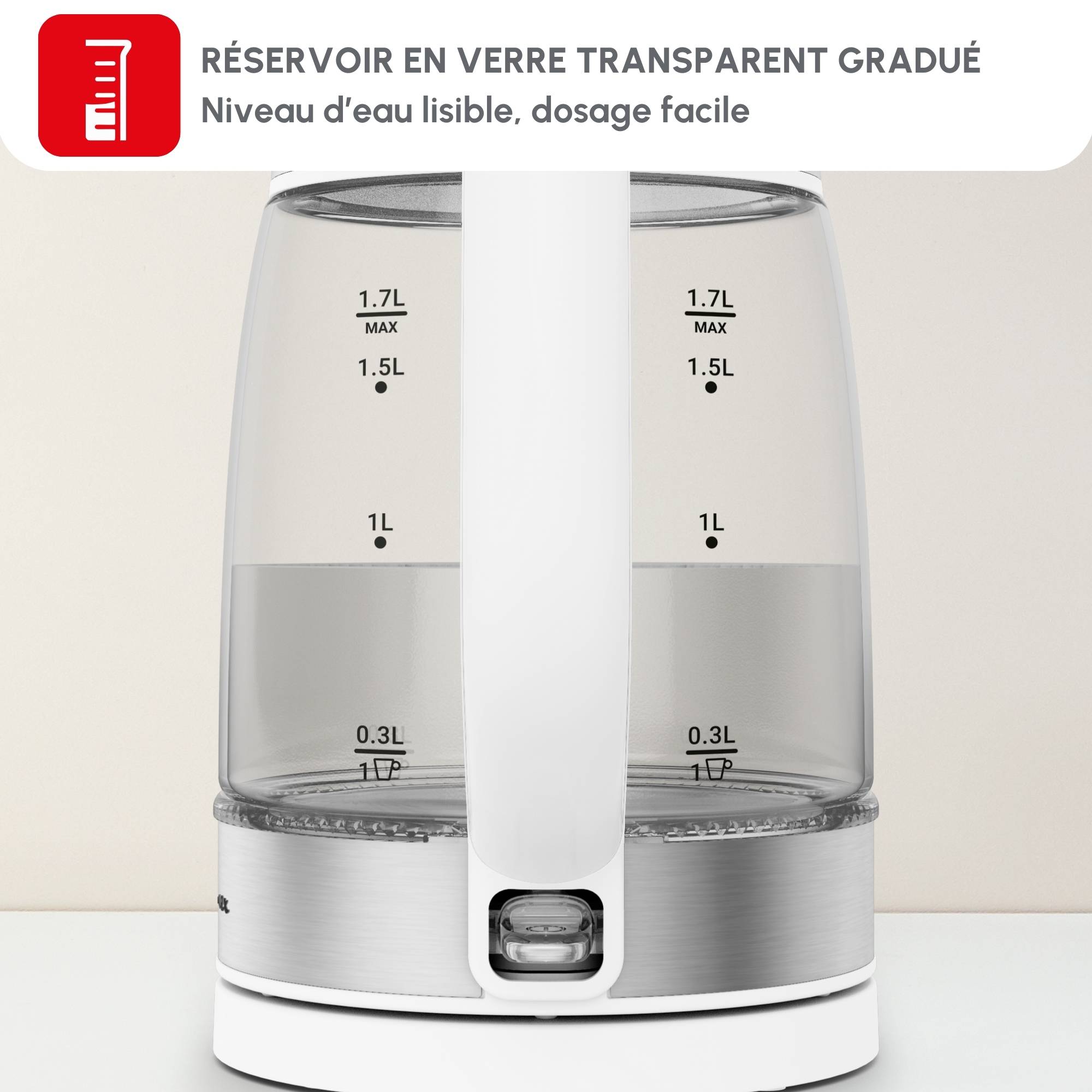 Bouilloire en verre, Bouilloire électrique, Graduations, 1.7&nbsp;L