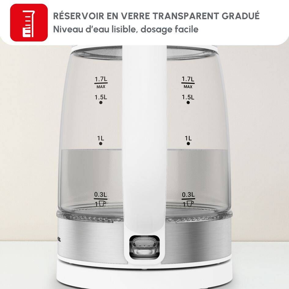 Bouilloire en verre, Bouilloire électrique, Graduations, 1.7 L