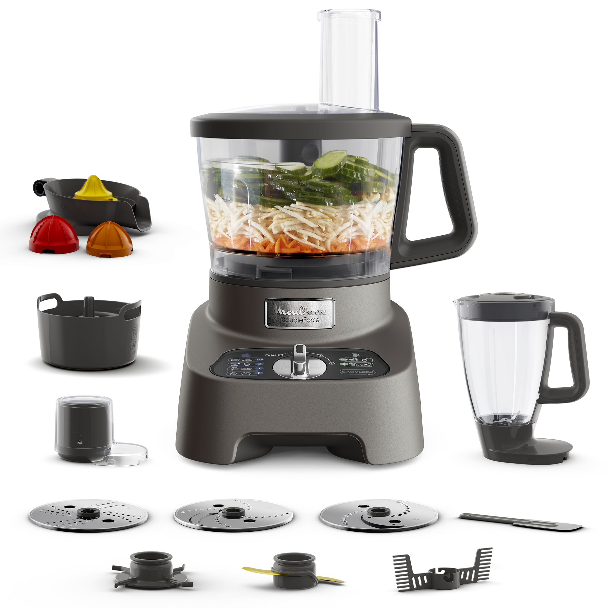 Double Force, Robot multifonction, 1000 W, 31 fonctions, 10 accessoires, Gris