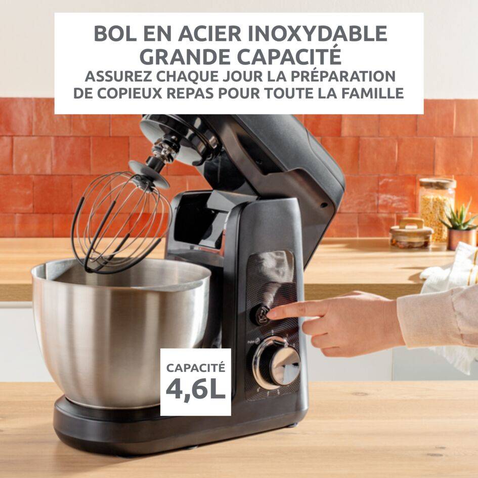 Bake Partner, Robot pâtissier, Bol de 4,6 L, Kit pâtisserie, Blender 1.25L, Découpe légumes, 1100 W