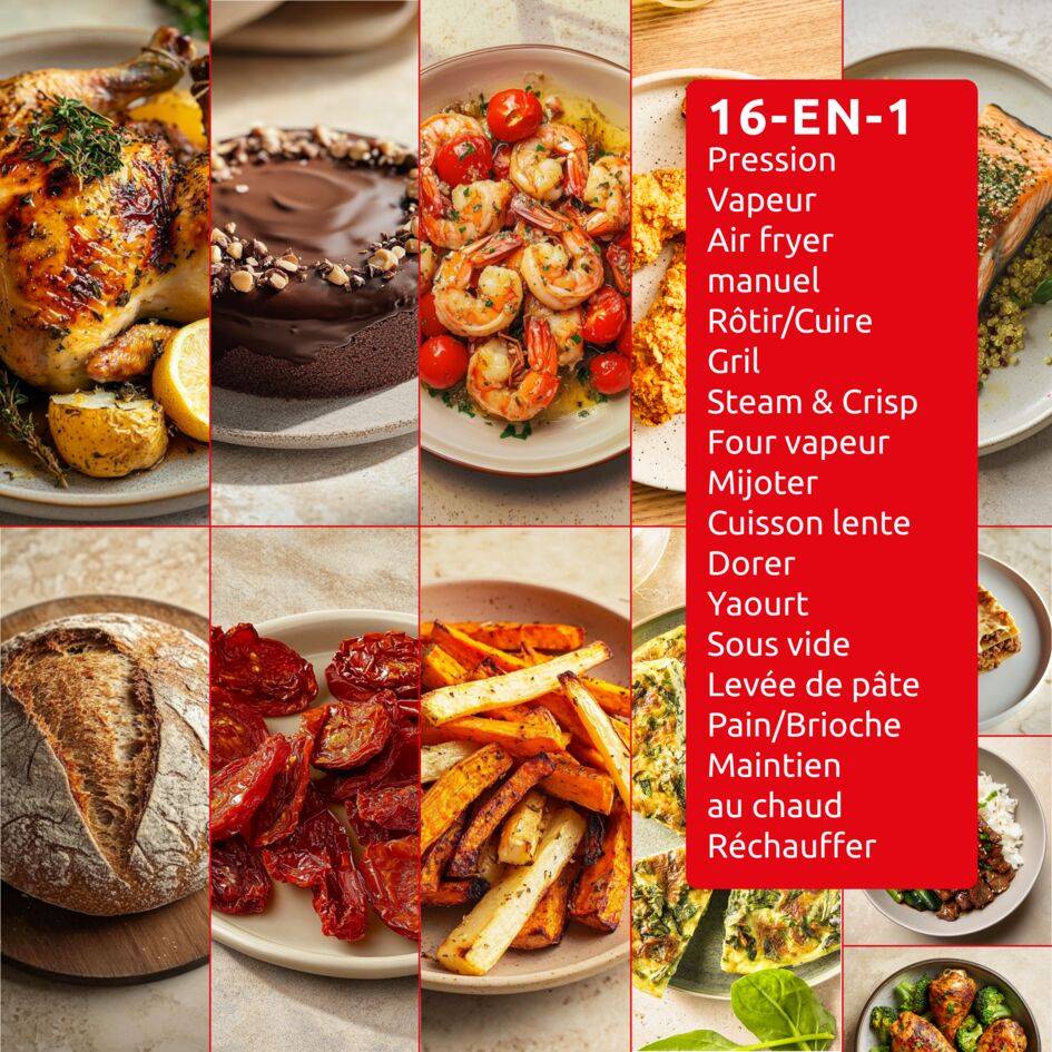 Cookeo Infinity, 16&nbsp;modes de cuisson, Sans pale de mélange, Blanc