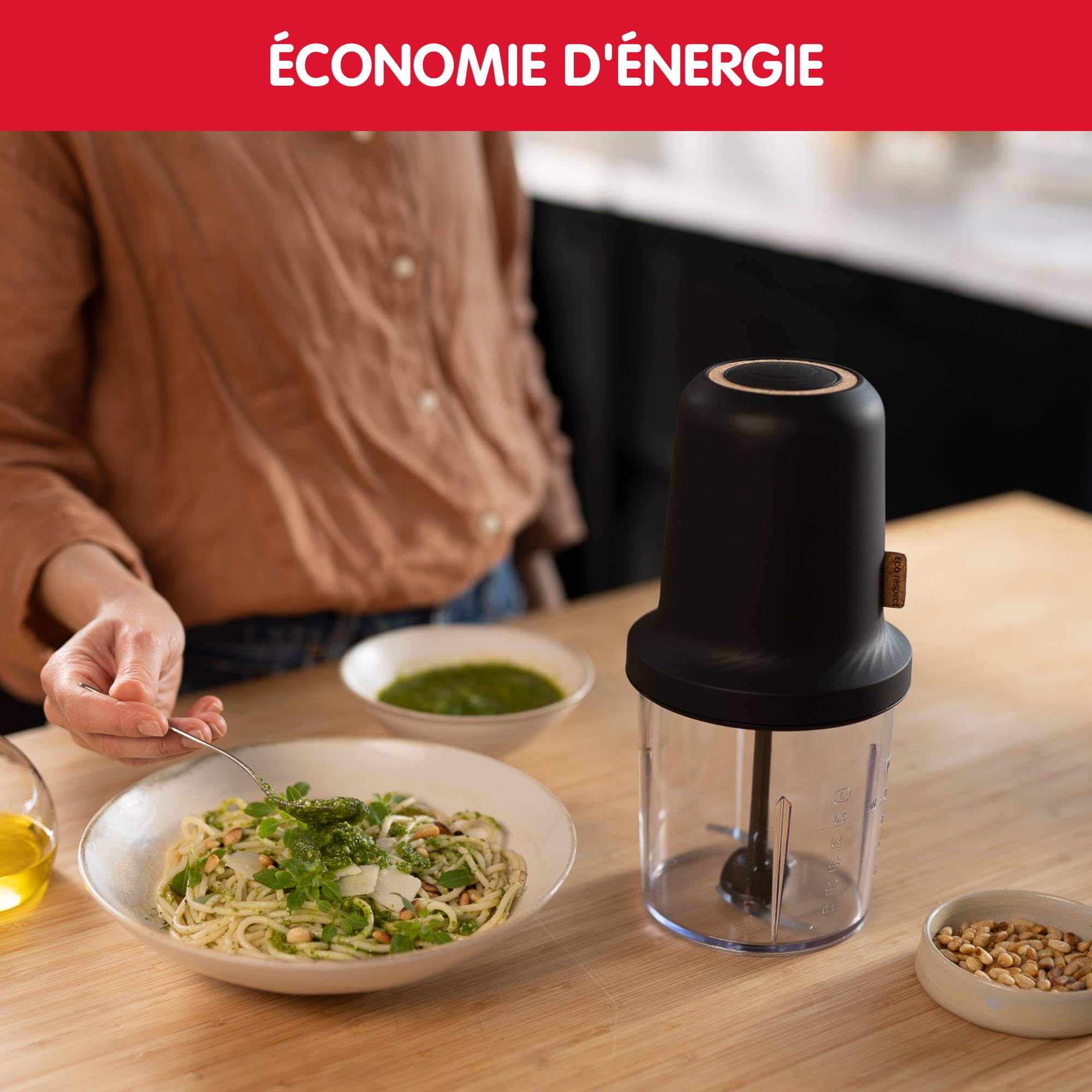 Hachoir Eco respect, Mini hachoir, Eco design, Fonction 3 en 1, Capacité 500 ml, 500 W, Gris