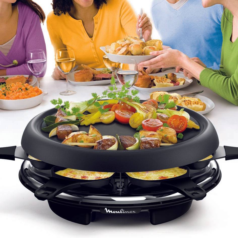 Raclette Accessimo 3 fonctions, Raclette Plancha Crêpier, 6 coupelles Plaque amovible antiadhésive RE151812