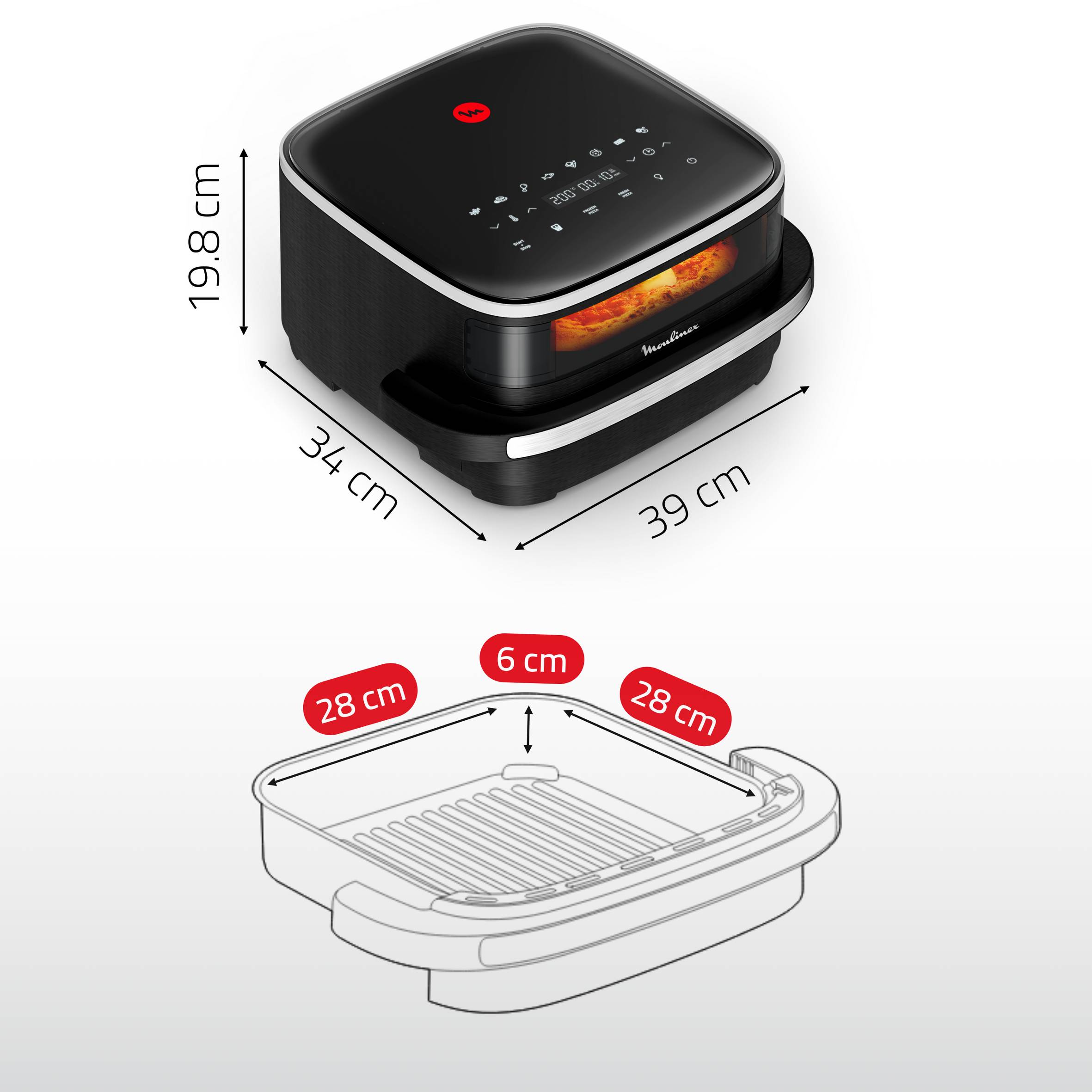 Easy Fry XL Surface & Pizza, air fryer, grande surface de cuisson, 4L, Format compact, Fenêtre