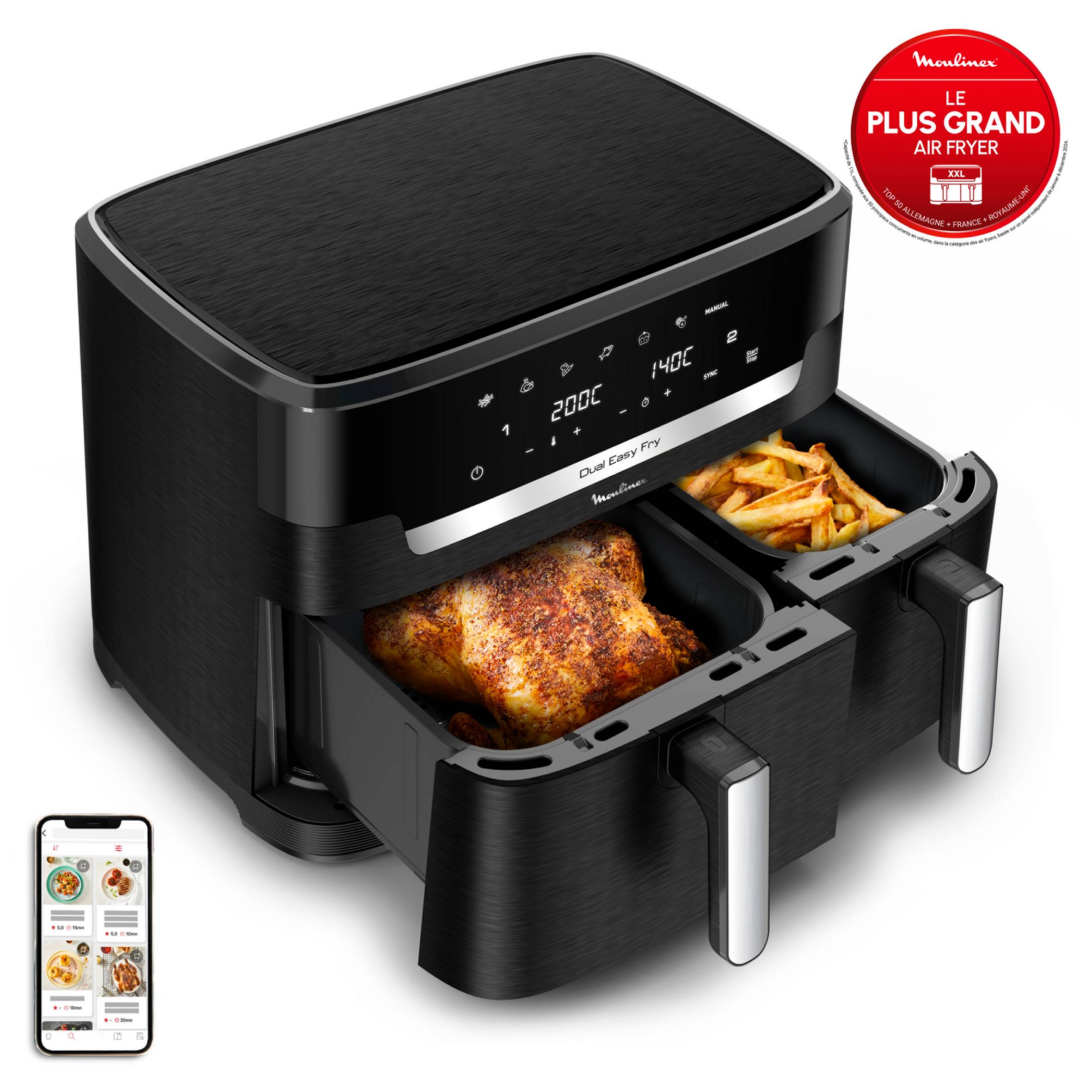 Dual Easy Fry XXL 11L, Moulinex, air fryer, Cuisson synchronisée, jusqu'à 10 personnes