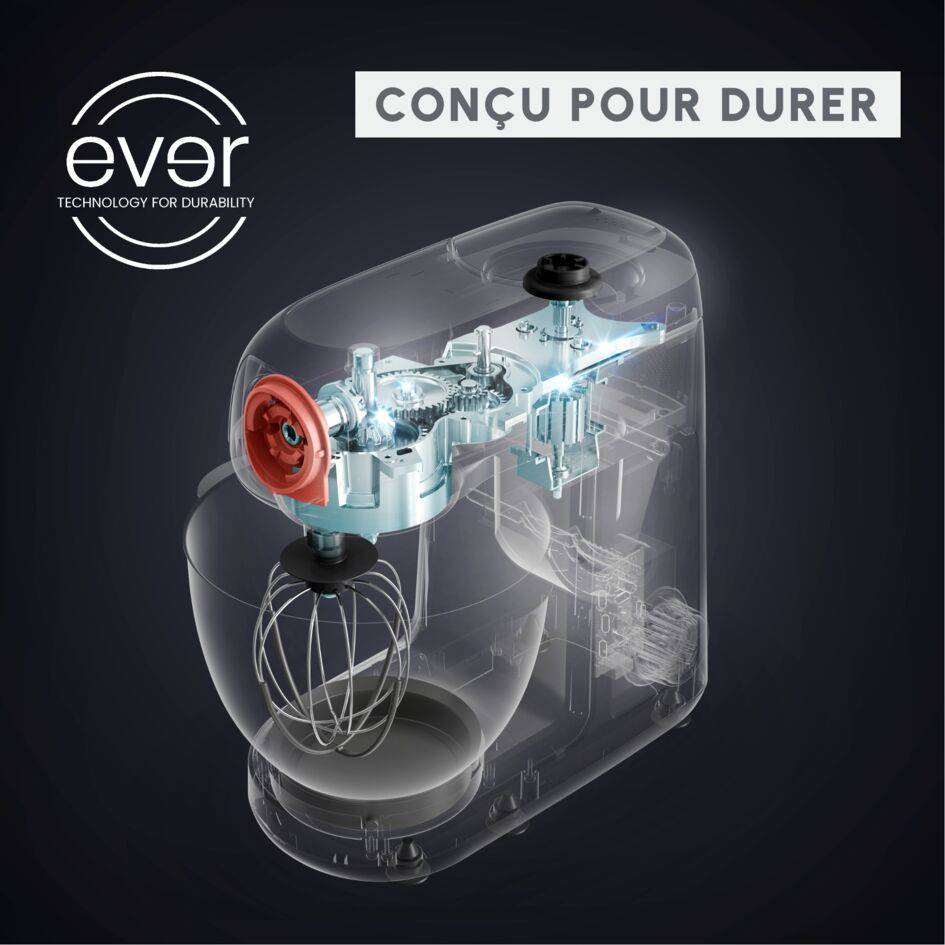 Bake Partner, Robot pâtissier, Bol de 4,6 L, Kit pâtisserie, Blender de 1,25 L, Découpe légumes, Broyeur et Hachoir, 1100 W