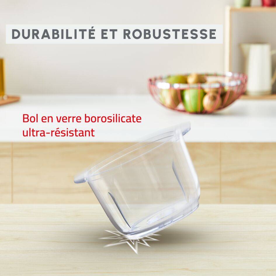 Choppeo, Hachoir avec bol en verre, Capacité de 1 L, Verre borosilicate