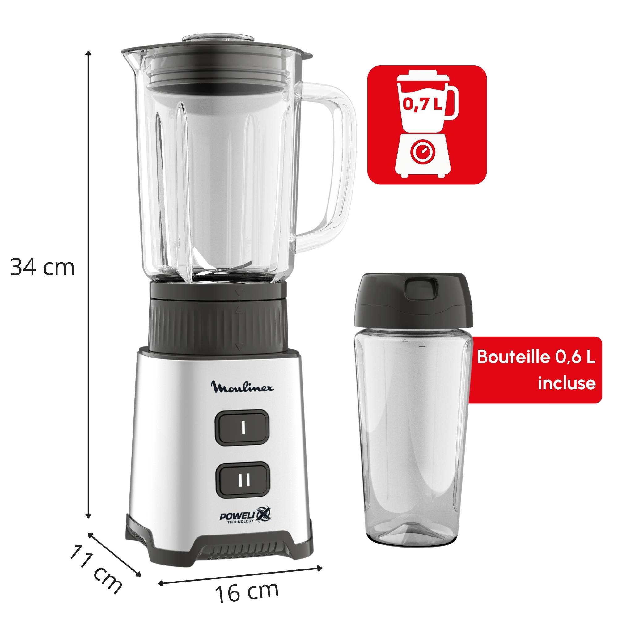 Pulséo, Mini blender, bol en verre, gourde à emporter, 400 W