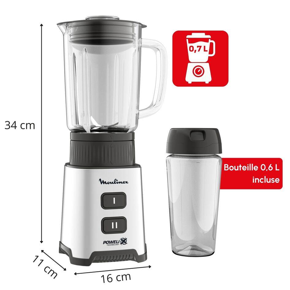 Pulséo, Mini blender, bol en verre, gourde à emporter, 400 W