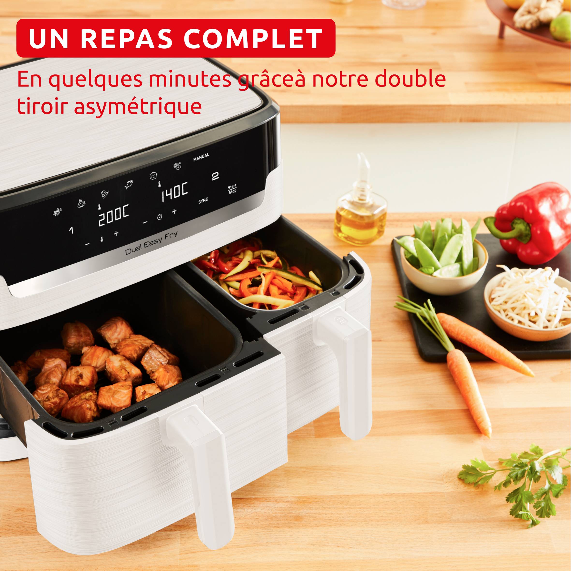 Easy Fry Dual 8L Collection Ivoire, air fryer, 2 tiroirs, 6 programmes
