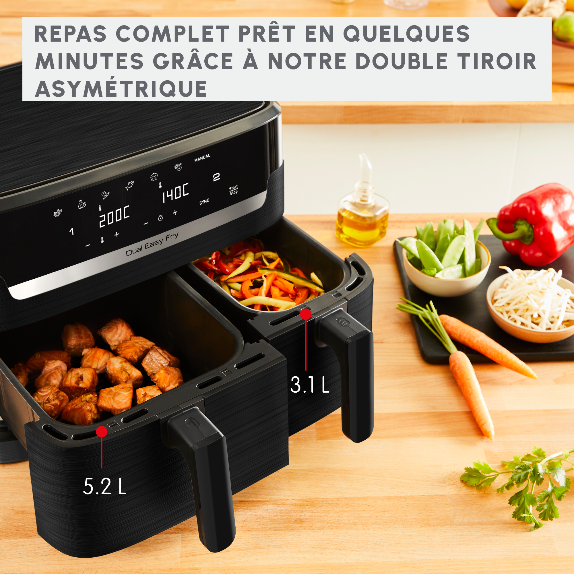 Easy Fry Dual, 7 programmes, Air Fryer, 8.3 L, Deux tiroirs, Noir